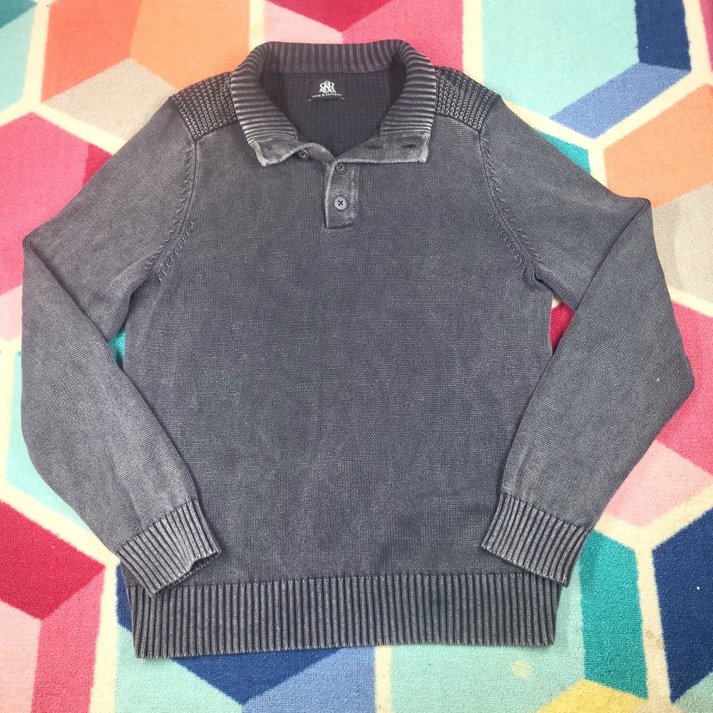 Rock Republic Mens Pullover Sweater XL Gray Textured Knit Collar‎ Button